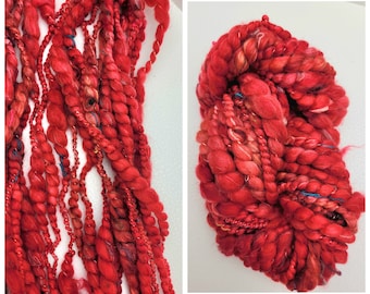 Red Art yarn/ Thick & Thin Yarn/ Hand Spun Yarns/ Slubs/ Coils/ Available by the Meter (1.1 yd)