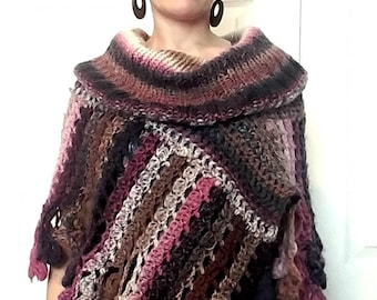 Patron Pdf pour Poncho  - Tricot & Crochet Boho Chic - Vêtement Automne, Hiver - Accessoire Femme, Ado Taille Unique