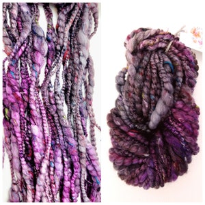 Purple and Gray Thick & Thin Yarn/ Hand Spun Art Yarn/ Slubs/ Jumbo Coils