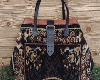 Hand Sewn Carpet Rug Bag Mary Poppins Tote Made Utilizing Repurposed & Vintage Materials ***Perfect Travel Carry On***