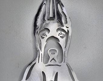 Great Dane Cropped ear dog Welcome yard art metal garden decor statue