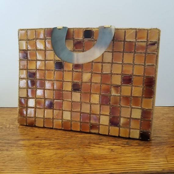 Vintage Brown Plastic Squares Handbag - image 1