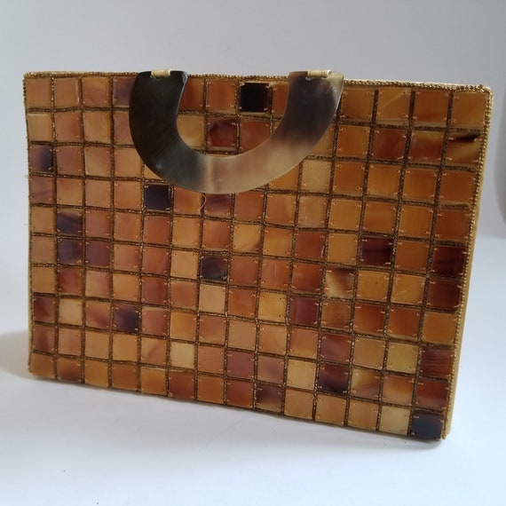 Vintage Brown Plastic Squares Handbag - image 2