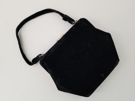 Vintage Black Velvet Evening Bag Rhinestone Closu… - image 2