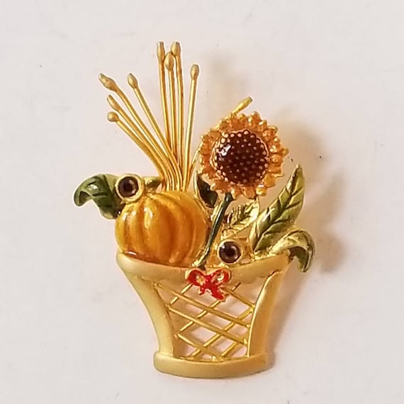 Kenneth Cole KC Autumn Fall Enamel Brooch Sunflow… - image 1