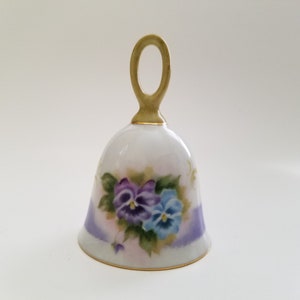 Vintage Hand Painted Porcelain Collector Bell Pansies Signed