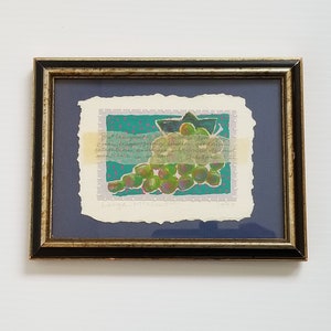 Vintage Mixed Media Framed Miniature Art Bible Verse Galatians 5:22-23 Signed 1990