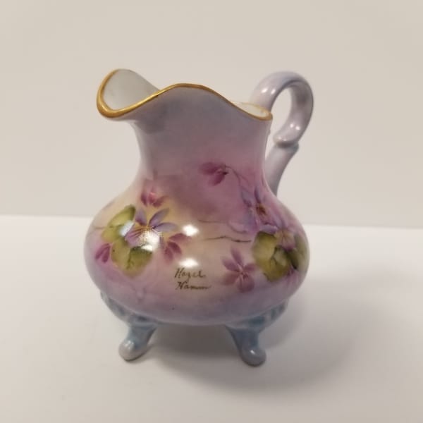 Hand Painted Miniature Footed Pitcher Artist Signed