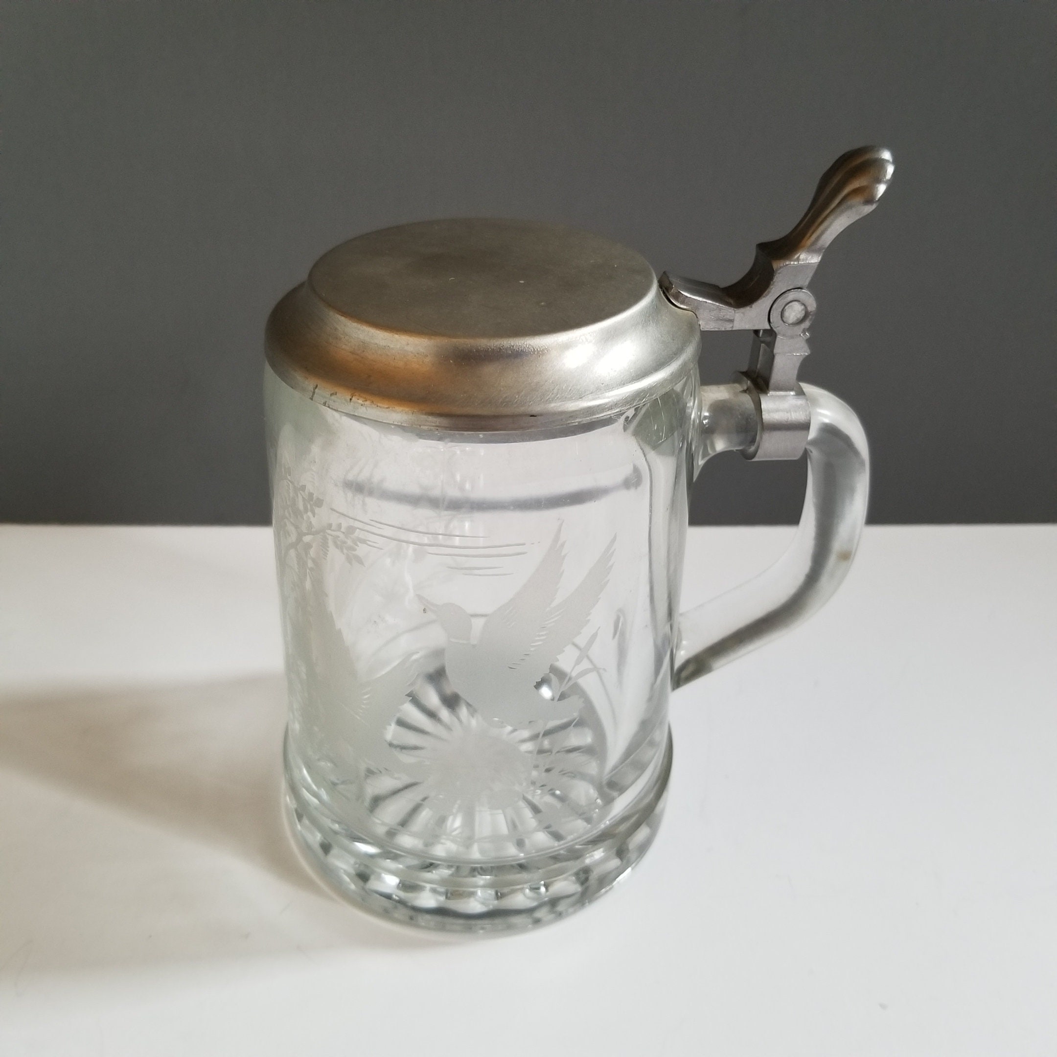 ALWE Etched Glass Stein Pewter Lid West Germany Ducks Sailboat Etsy