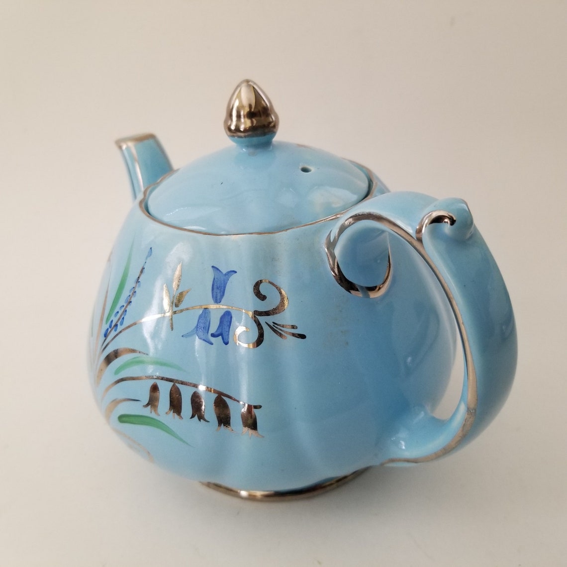 Light Blue Sky Blue Sadler Teapot Bluebell Pattern Silver Etsy