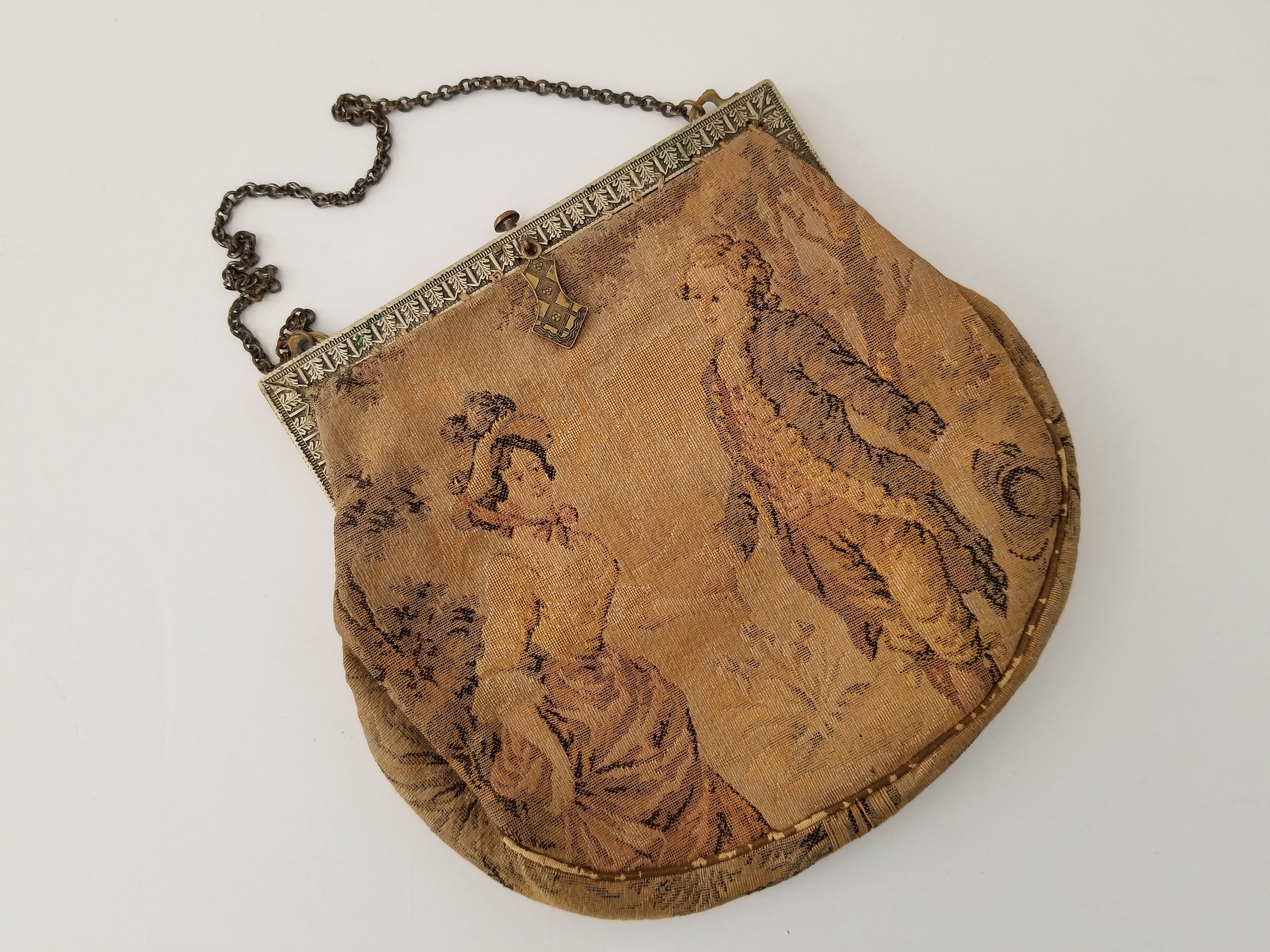 バッグ antique Petit Point bag Antique Petit Point Seed Stitch & Embroidery Flower