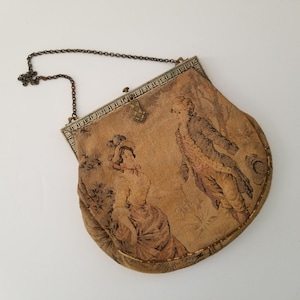 Antique Figural Micro Petit Point Tapestry Purse Handbag