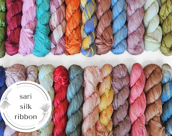 sari silk ribbons, 40m recycled raw edge fibre, weaving macrame bookbinding gift wrapping