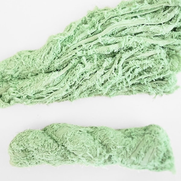 tea green 35 metres cotton frizz ribbon, fuzzy edge fibre, shaggy weaving macramé, craft supplies