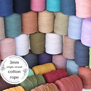 3mm Macrame Cord: Single Strand Twisted Recycled Cotton String