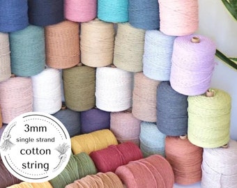 3mm single strand macrame cord 1 ply twisted coloured cotton string for diy hangings, soft rope supplies