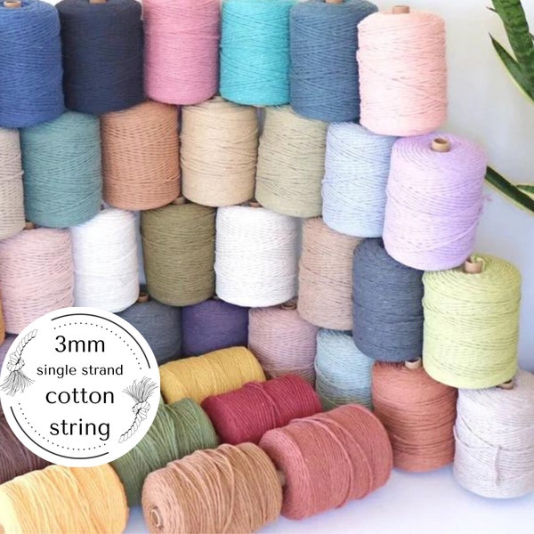3mm single strand macrame cord 1 ply twisted coloured cotton string for diy hangings, soft rope supplies