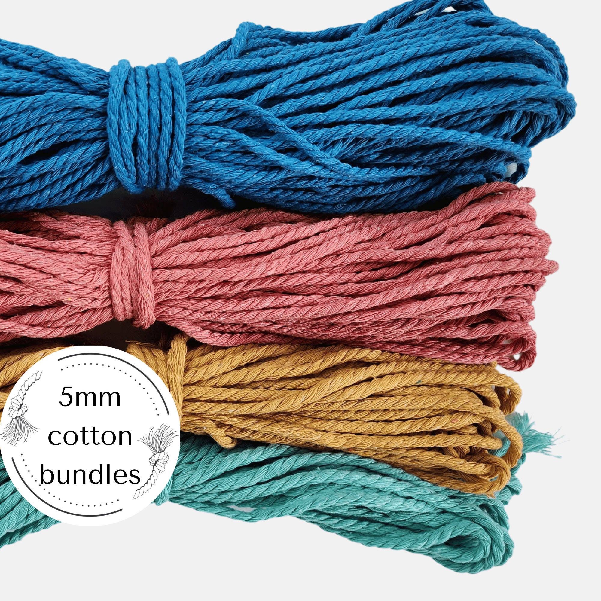5mm Rope 10, 20, 30, 50 Metres Macrame Cotton Cord, Coloured