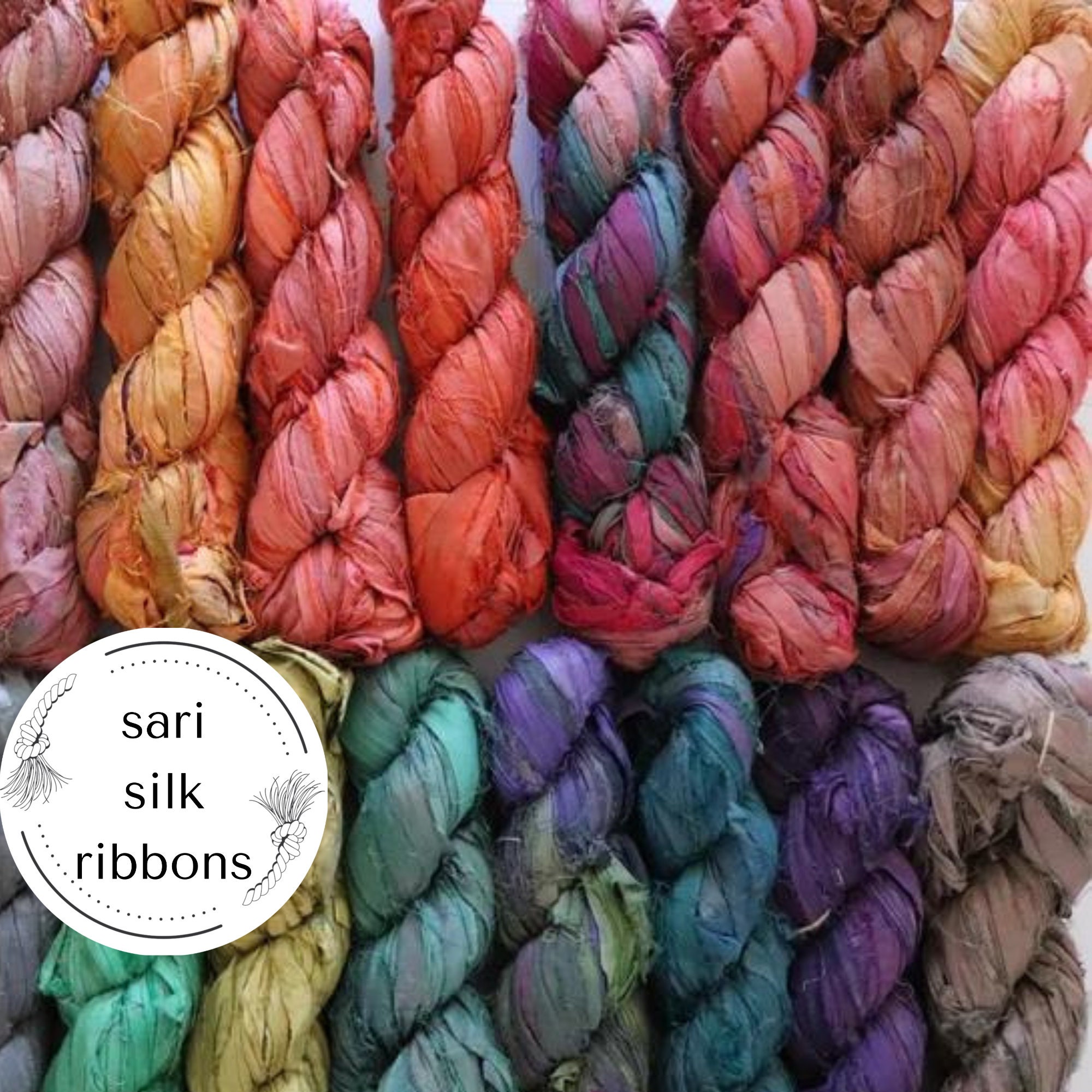 Yellow Sari Silk Ribbon Strips Recycled Sari Silk Ribbon Strips for Tassels  Shades of Yellow & Gold Sari Silk Printed Ribbon 