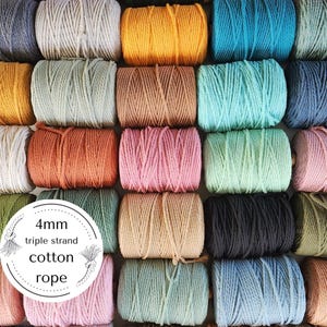 4mm Macrame Cord: Three Strand Twisted Recycled Cotton Rope