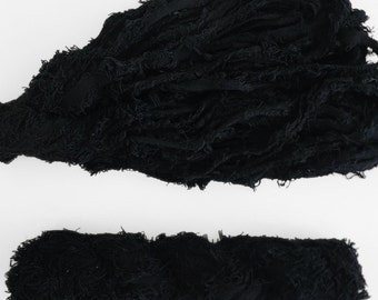 black 35 metres cotton frizz ribbon, fuzzy edge fibre, shaggy weaving macramé, craft supplies