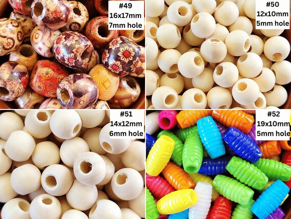 Large Hole Beads for Macrame, Dreadlocks, Weaving, Chunky Jewellery, Wooden  and Plastic 