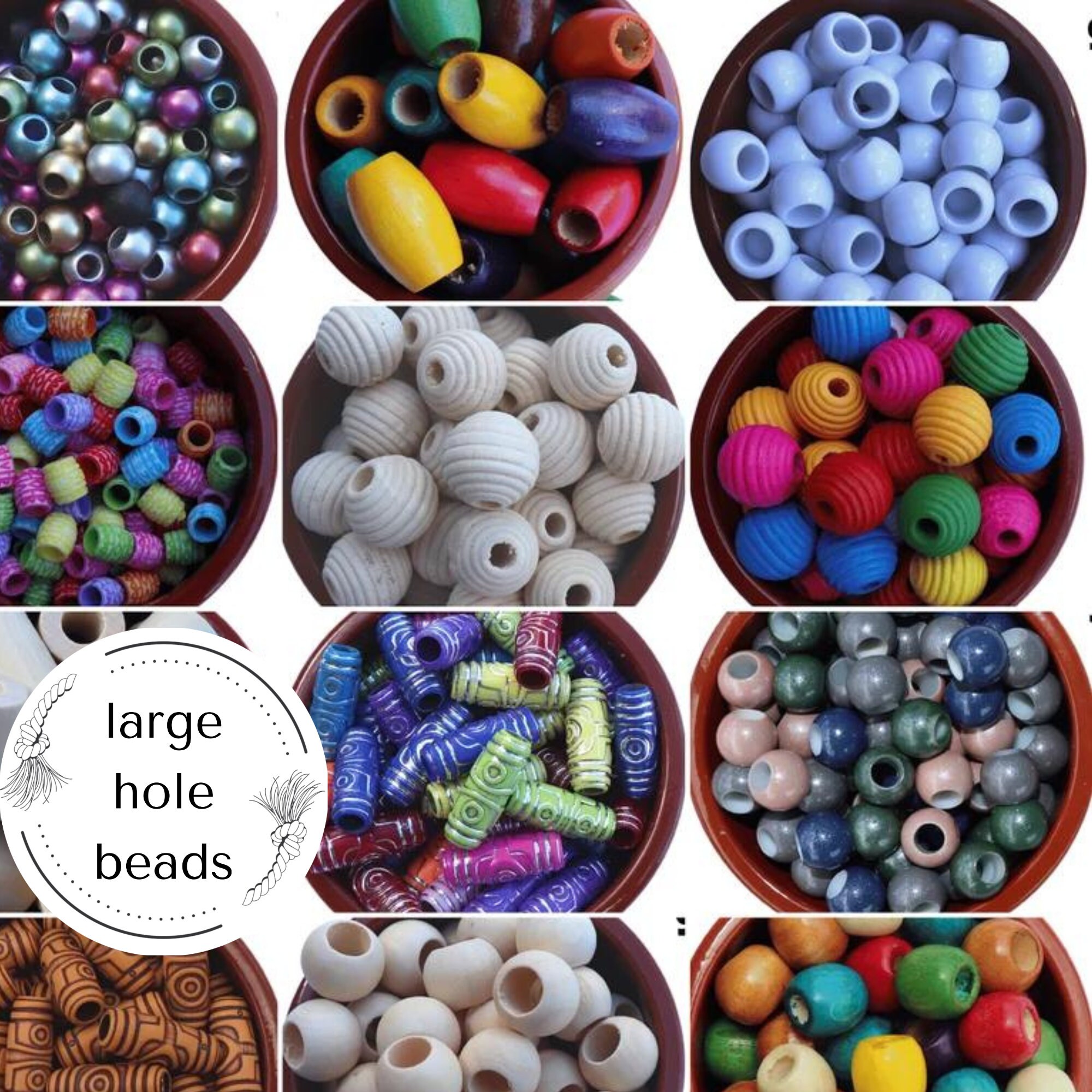 200 Multicolor Large Hole Macrame Wood Beads 17mm x 14mm Diameter Barrel  Shaped 8mm Hole