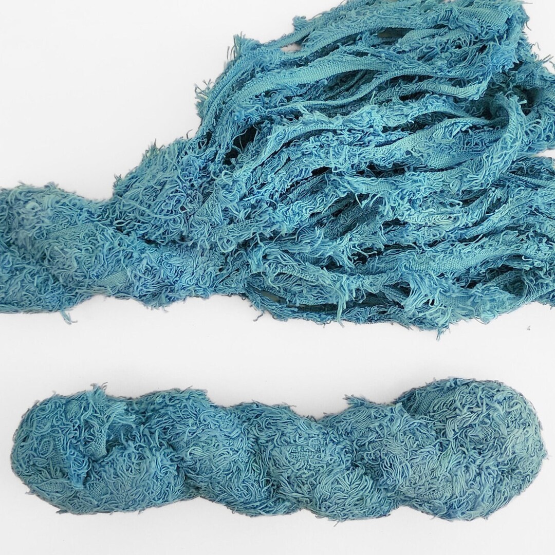 Azure 35 Metres Cotton Frizz Ribbon, Frizzy Edge Fibre, Shaggy Weaving ...