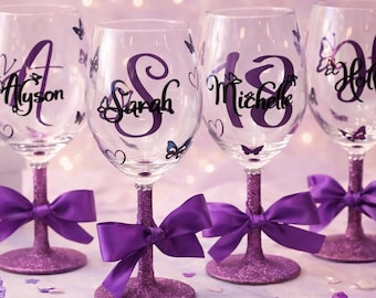 Personalised Name Monogram Butterfly Glitter Wine Gift Box Birthday Gifts 18th 21st 30th 40th 50th 60th  Diamante's Events 30 Colours  D4