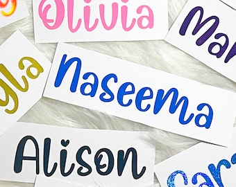 1,3,5,10 Personalised Name Sticker Decal Word Label Vinyl Decal Glass School Water Bottle Box Custom Names & Words Christmas Bauble Font Z2