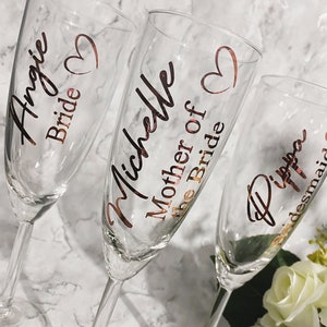 Adesivos de nome e função de vinil DIY personalizados para flautas de casamento, festas de despedida de solteira, lembrancinhas de casamento (fonte A) ~ Cores brilhantes/mate/cromadas/brilhantes ~