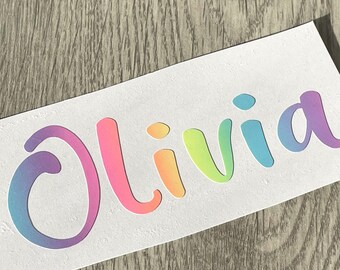 1,3,5,10 Calcomanía personalizada con nombre ARCOÍRIS Etiqueta de palabras Calcomanía de vinilo Caja para botella de agua escolar Nombres y palabras personalizados F8
