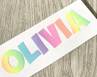 1,3,5,10 Calcomanía personalizada con nombre ARCOÍRIS Etiqueta de palabras Vinilo Calcomanía de vidrio Botella de agua escolar Caja Nombres y palabras personalizados F9