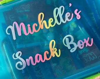 Personalised Name Snack Box 6" x 3" Decal Vinyl Custom Sticker (15cm x 8cm) **NO BOXorSNACKS STICKERS only**