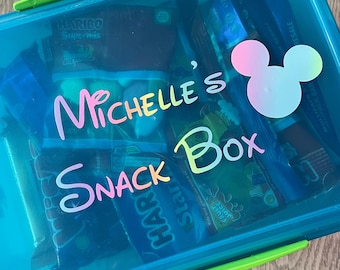 Personalised Disney Name Snack Box 6" x 3" Decal Vinyl Custom Sticker (15cm x 8cm) **NO BOXorSNACKS STICKERS only**