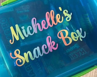 Personalised Name Snack Box 6" x 3" Decal Vinyl Custom Sticker (15cm x 8cm) **NO BOXorSNACKS STICKERS only**