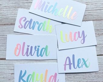 Personalised Vinyl Name Decal Sticker Kid Bottle Lunchbox School Label Rainbow Pastel Personalised Stickers Toys Boxes Labelling  B3