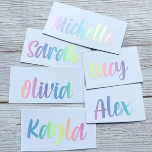Adesivo de vinil personalizado com nome, etiqueta para garrafa infantil, lancheira, etiqueta escolar, arco-íris, adesivos personalizados, brinquedos, caixas, etiquetagem B3