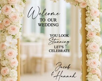 Personalised “Welcome to Our Wedding” Mirror Decal | Custom Vinyl Sign Sticker | Elegant Reception & Ceremony Decor [MT2]