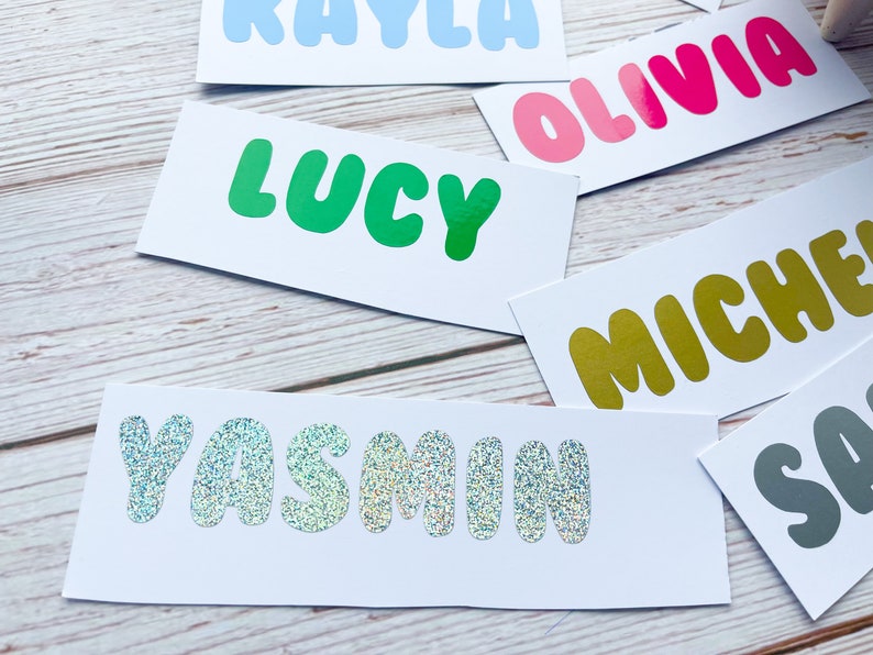 1,3,5,10 Personalised Name Sticker Decal Word Label Vinyl Decal Glass School Water Bottle Box Custom Names & Words Christmas Bauble Font B1 image 2