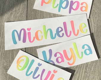 Personalised Vinyl Name Decal Sticker Kid Bottle Lunchbox School Label Rainbow Pastel Personalised Stickers Toys Boxes Labelling  C1