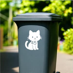 Vinyl Bin Number Stickers  Cat Theme Waterproof Outdoor Decal for Wheelie Bins Custom Numbers 1 3 4 Pack F4