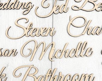 Nombre personalizado para boda en MDF / Palabra de madera cortada a láser / Nombre de madera sin pintar / Decoración de mesa / 2,5 cm, 5 cm, 7,6 cm F1