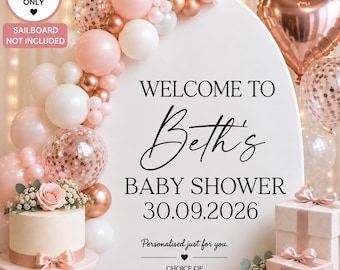 Personalisierter Vinyl-Aufkleber für Babyparty/Geburtstag, Segelbrett-Hintergrund, Ballon-Party-Aufkleber [F2]
