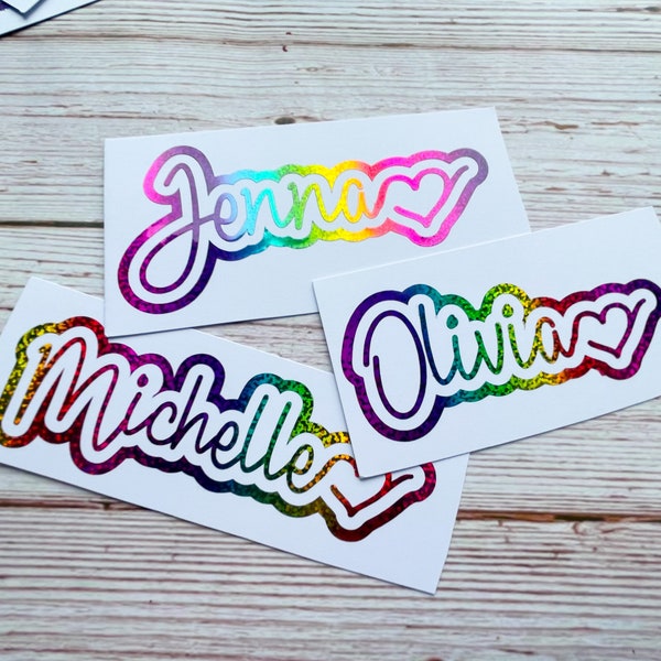 Personalised Vinyl Name Decal Sticker Kid Bottle Lunchbox School Label Rainbow Glitter Personalised Stickers Toys Boxes Labelling  A2