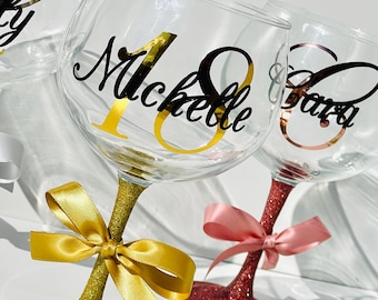 Personalised Name  Monogram Glitter Gin Glass Gift Box Birthday Gifts 18th 21st 30th 40th 50th 60th  Wedding Hens Events ~30 Colours  F1