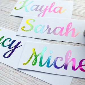 Personalised Vinyl Name Decal Sticker Kid Bottle Lunchbox School Label Rainbow Glitter Personalised Stickers Toys Boxes Labelling A3 image 3