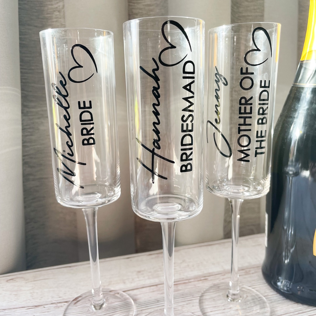 Glass Vinyl Decals Wedding Flute Decals Name & Role Set Champagne Flute