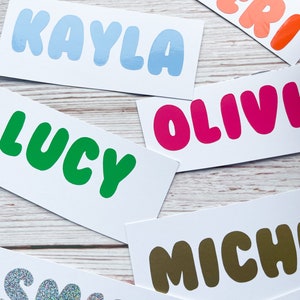 1,3,5,10 Personalised Name Sticker Decal Word Label Vinyl Decal Glass School Water Bottle Box Custom Names & Words Christmas Bauble Font B1 image 4