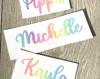 1,3,5,10 Calcomanía personalizada con nombre ARCOÍRIS Etiqueta de palabras Calcomanía de vinilo Caja para botella de agua escolar Nombres y palabras personalizados F5